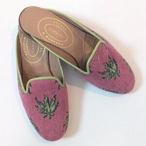 Stubbs & Wootton Palm Beach Hemp Pink Needlepoint Mules